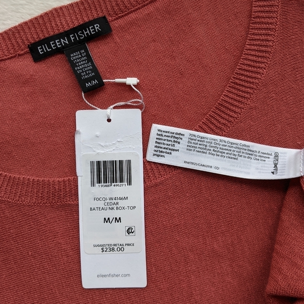 Eileen Fisher Top Pullover Lightweight Long Sleeve Cotton Linen Cedar M NWT - Picture 15 of 15